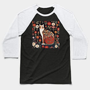 Klimt Calico Cat in Abstract Flower Garden Baseball T-Shirt